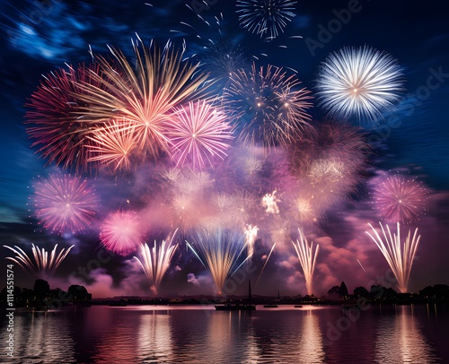 fireworks exploding in the black sky ai generative