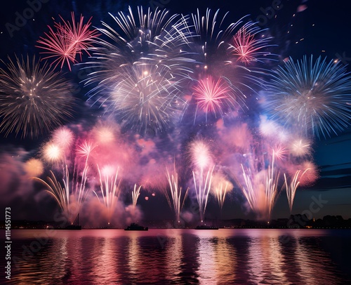 fireworks exploding in the black sky ai generative