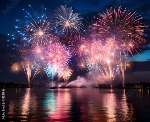 fireworks exploding in the black sky ai generative