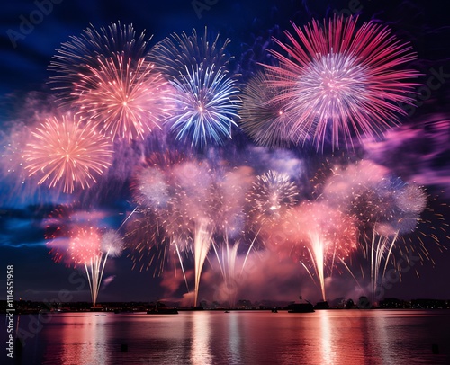 fireworks exploding in the black sky ai generative