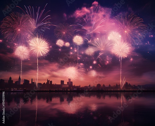 fireworks exploding in the black sky ai generative