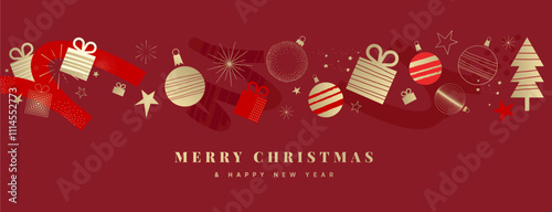 Merry Christmas and Happy New Year Greeting Card. Vector illustration for background, greeting card, party invitation card, website banner, social media banner, business and marketing material.