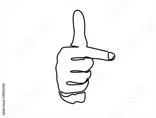 Hand showing something with index finger, continuous line drawing, vector illustration