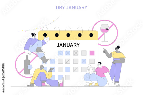 Dry January. Flat Vector Illustration