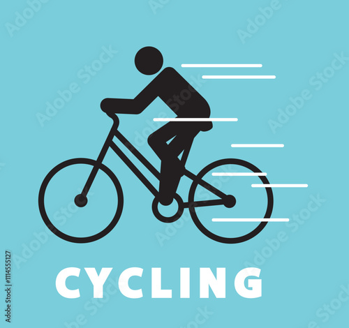 vector icon of a cyclist riding a bicycle. cycling sport. speed riding on a bicycle. biker pictogram on blue background photo