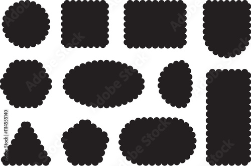 vector text boxes with wavy scalloped edges. empty speech bubbles. quote poster set. black color banners. quote frames blank template