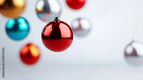 A bunch of red and silver ornaments hanging from a string photo