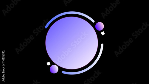 Broken circle outline and large whitish blue circle frame over black plain presentation background