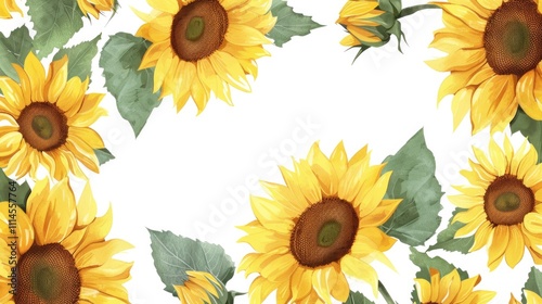 Sunflowers White Background. Beautiful Blooming Agriculture on Bright White Background