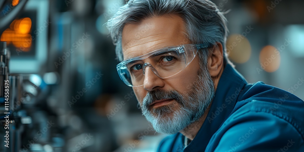 a thoughtful middle-aged engineer monitors and analyzes conditions in a modern electronics factory with an automated robot working with the help of artificial intelligence software. a thoughtful middle-aged engineer monitors and analyzes conditions in a modern electronics factory with an automated robot working with the help of artificial intelligence software.