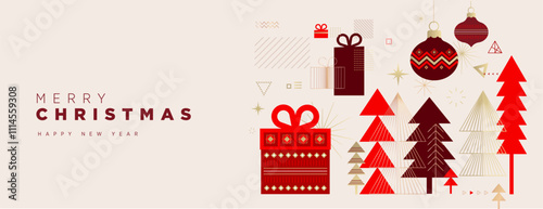 Merry Christmas and Happy New Year. Vector illustration for background, greeting card, party invitation card, website banner, social media banner, business and marketing material.