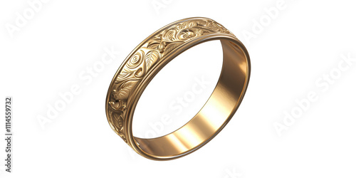 Gold ornamental ring with intricate patterns isolated on transparent background photo