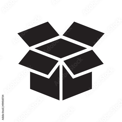 Cardboard box icon vector. Cartoon box silhouette, Open box silhouette, Black Packaging box vector isolated.