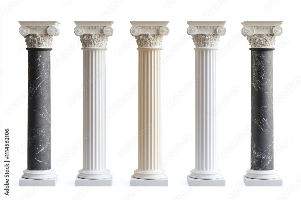 Set of Column set with a blend of greek and Roman styles isolated in white background Set of Column set with a blend of greek and Roman styles isolated in white background