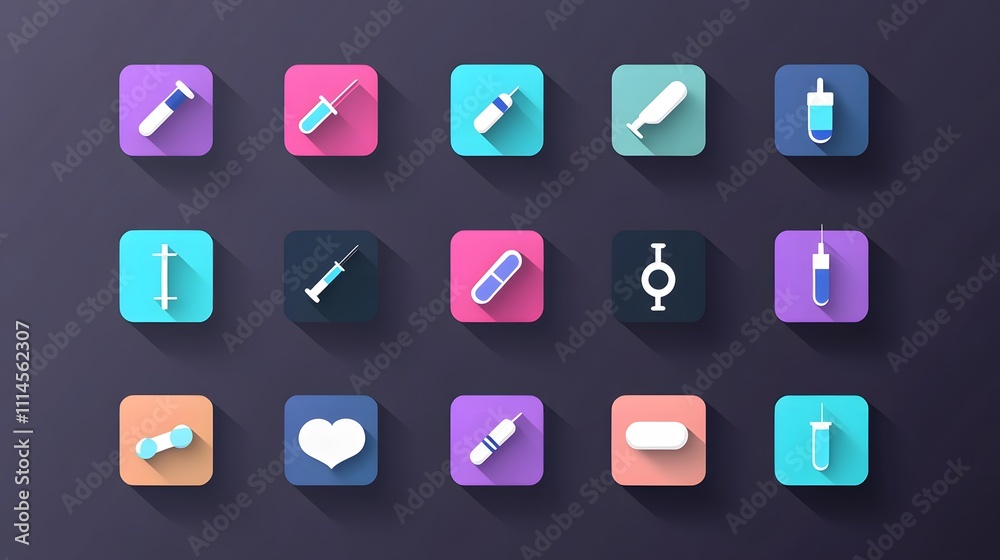 Stylized syringes and medical icons in vibrant shades reflecting healthcare and wellness Stylized syringes and medical icons in vibrant shades reflecting healthcare and wellness