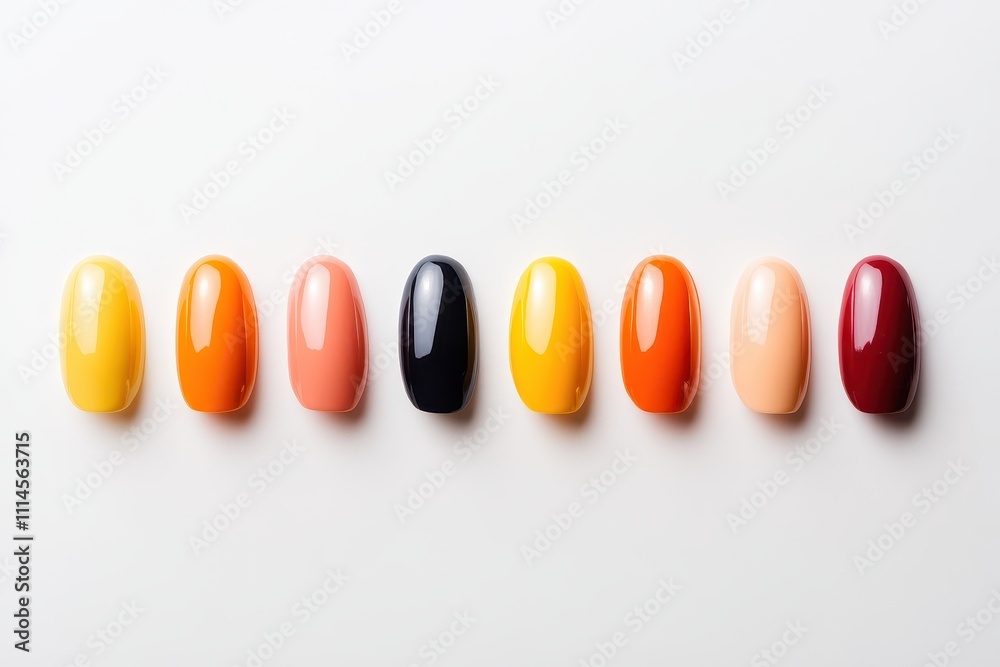 Vibrant Nail Polish Colors in Bold Composition on White Background Vibrant Nail Polish Colors in Bold Composition on White Background