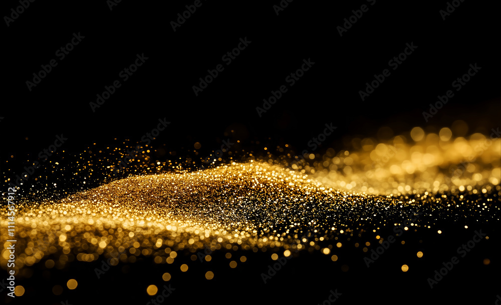 Fototapeta premium Golden Glitter Shimmering Waves on a Dark Background