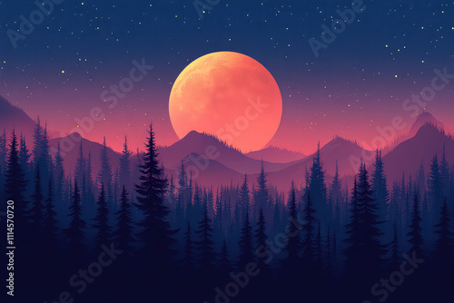 full moon night scene vector illustrations 