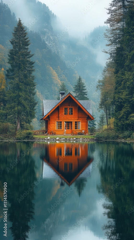 Scenic cabin by a tranquil lake. Scenic cabin by a tranquil lake.