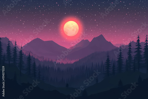 full moon night scene vector illustrations 