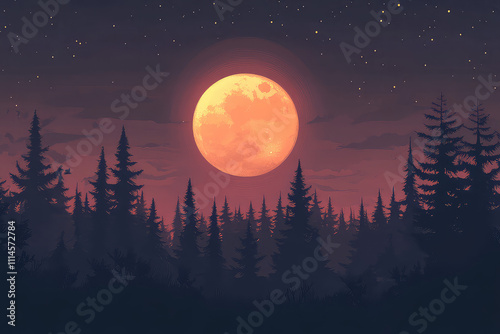 full moon night scene vector illustrations 