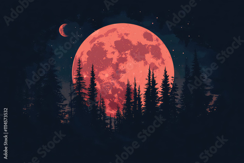 full moon night scene vector illustrations 