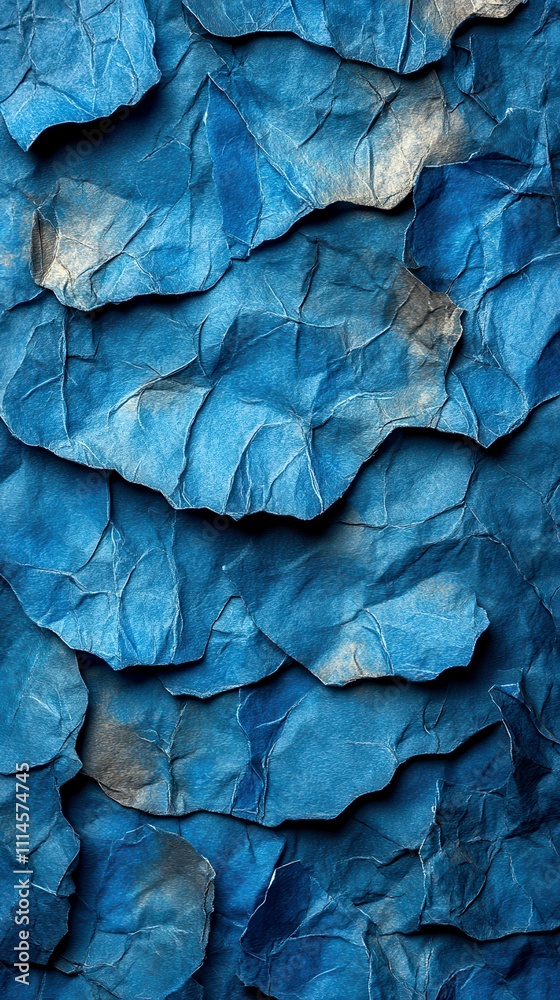 Fototapeta premium A Deep Dive into the Intricate Beauty of Crinkled Blue Paper