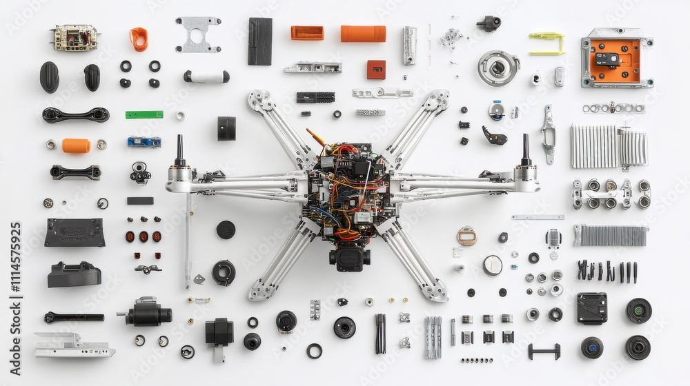 Neatly Arranged Replacement Parts on White Backdrop Neatly Arranged Replacement Parts on White Backdrop