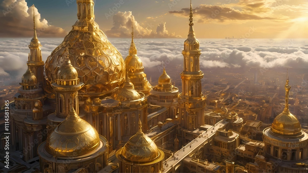 Obraz premium Radiant towers of a celestial castle glowing softly