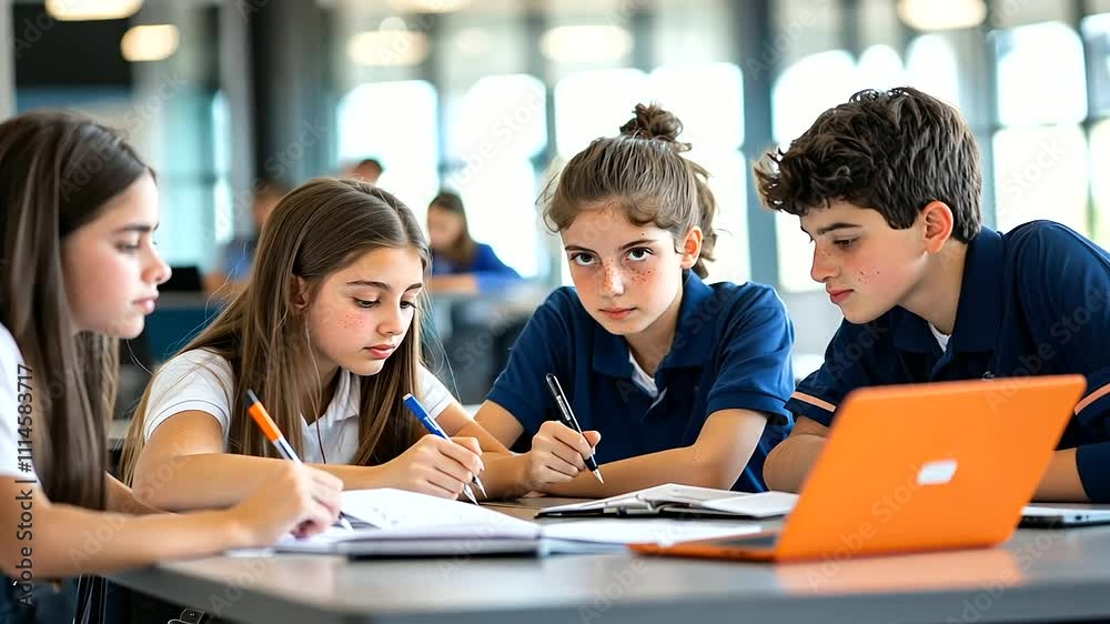 High School Students Collaborating in a Modern Classroom