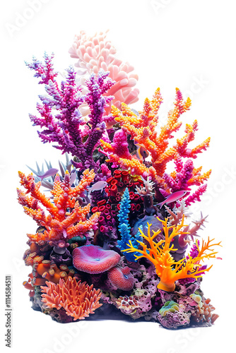 colorful coral reef isolated against a transparent background