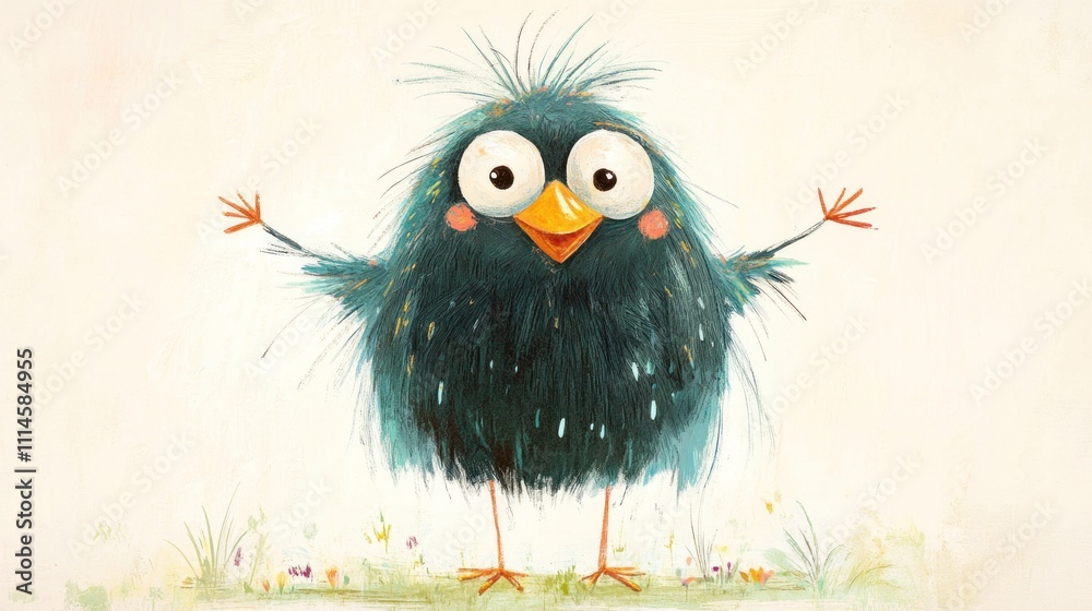 Fototapeta premium Happy Bird Character Welcoming Spring Flowers