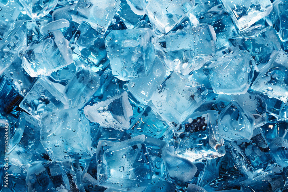 Bright blue ice cubes glimmer with droplets of water, creating a refreshing visual amidst the heat of summer, perfect for cooling drinks Bright blue ice cubes glimmer with droplets of water, creating a refreshing visual amidst the heat of summer, perfect for cooling drinks