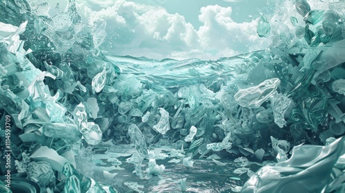 Stock illustration showcasing Plastic Pollution Devastation in bluegray tones photo