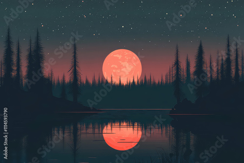full moon night scene vector illustrations 