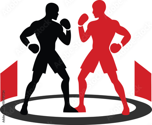 boxers in the ring vector silhouette withe background