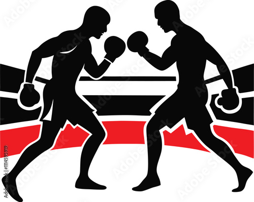 boxers in the ring vector silhouette withe background