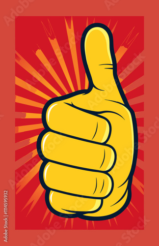 Positive hand gesture icon, thumbs up symbol, cartoon human hand, okay sign, vector illustration