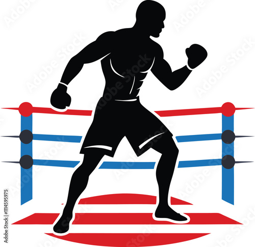 boxers in the ring vector silhouette withe background