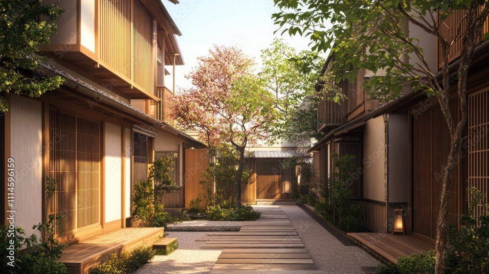 Traditional Japanese Architecture with a Tranquil Courtyard Traditional Japanese Architecture with a Tranquil Courtyard