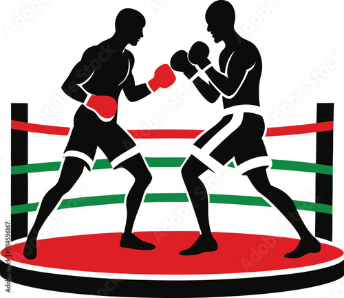 boxers in the ring vector silhouette withe background