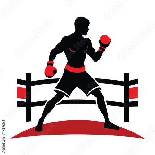 boxers in the ring vector silhouette withe background