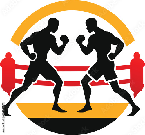 boxers in the ring vector silhouette withe background
