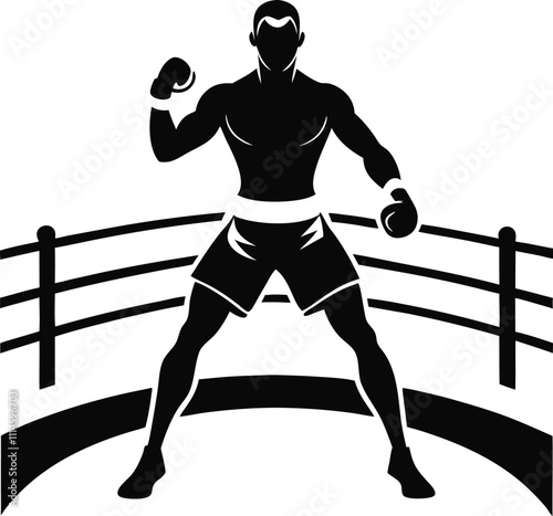 boxers in the ring vector silhouette withe background