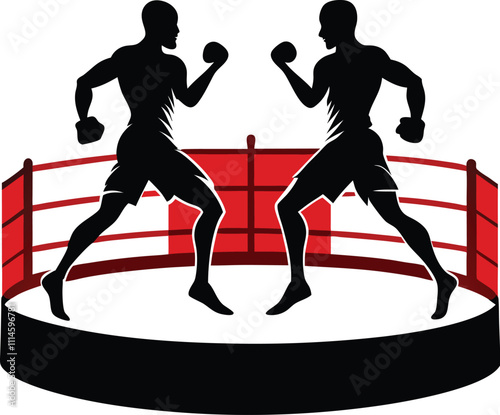 boxers in the ring vector silhouette withe background