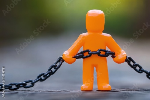 Orange Figure Bound By A Heavy Black Chain photo