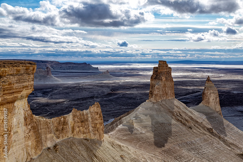 Kazakhstan, Mangistau, Mangyshlak, Bozzhyra. Incredibly beautiful clouds in a wild desert without people. National symbol of the Kazakhs. Amazingly beautiful wild landscape