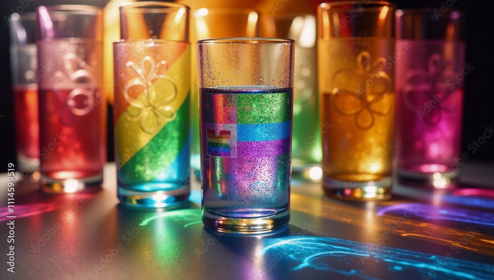 Fototapeta premium Rainbow-themed iridescent art featuring a colorful collage of rainbows made from glass and refracted light patterns celebrating LGBTQ Pride Month with themes of confidence coming out and freedom