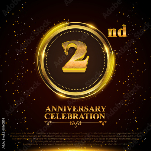 2nd anniversary celebrate luxury elegant style greeting card with shiny gold number text effect