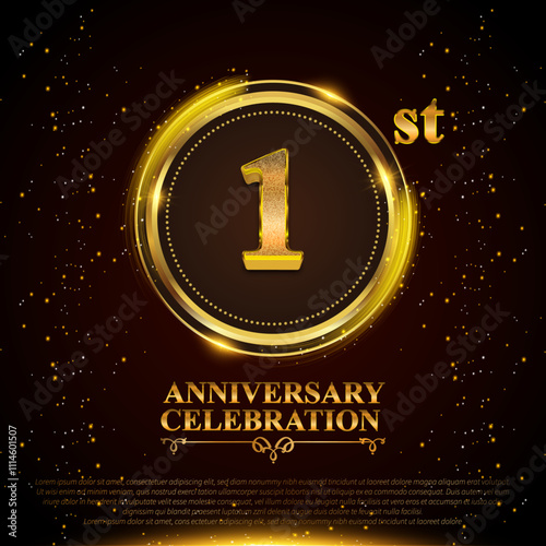 1st anniversary celebrate luxury elegant style greeting card with shiny gold number text effect